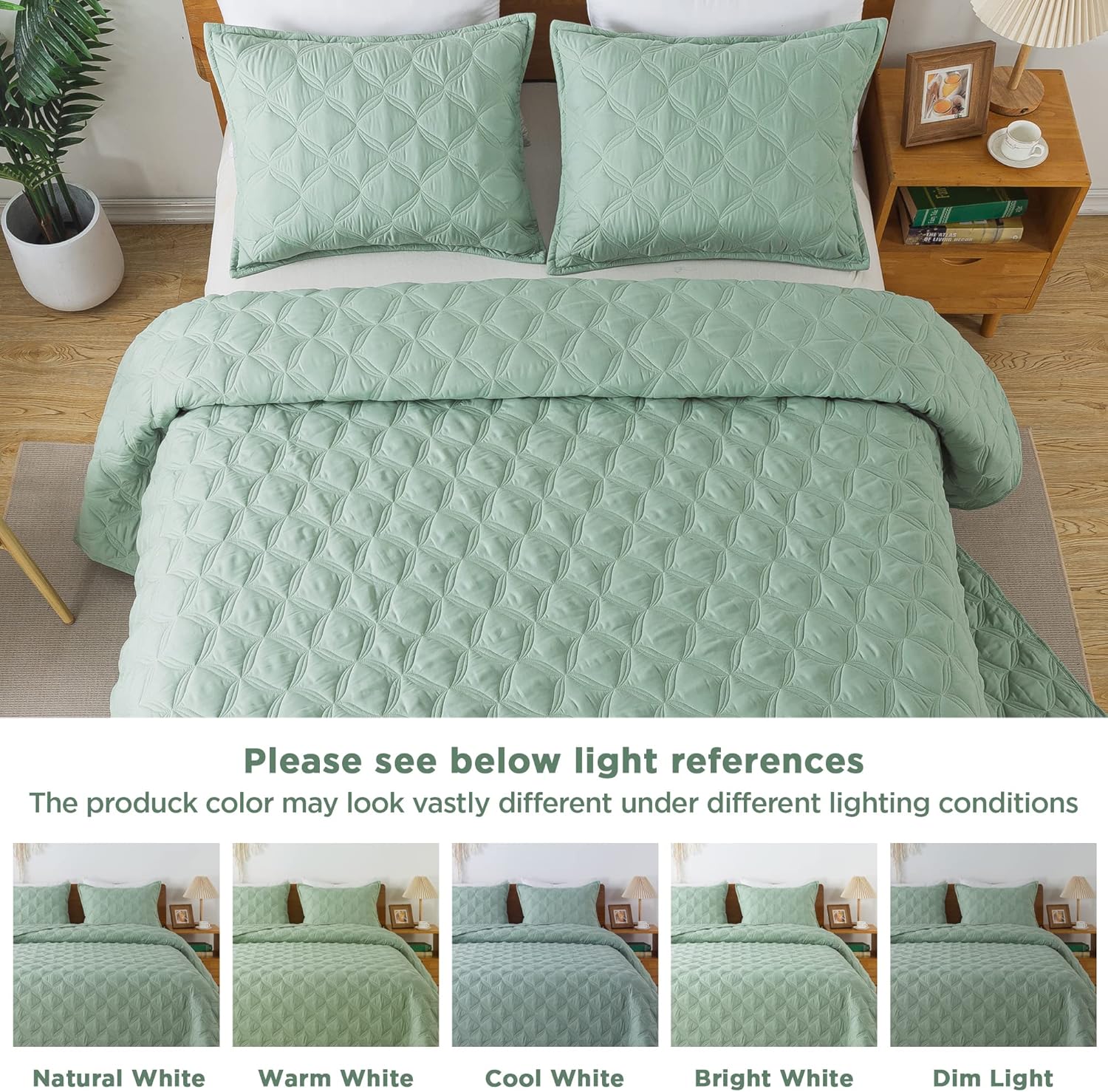 Litanika Juego de colcha extragrande de color verde salvia de 128 x 120 pulgadas, colcha ligera de verano, funda de cama bohemia de granja para