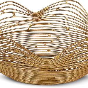 Mela Artisans Cesta de frutas de alambre dorado para encimera de cocina, mediana, diseño de Gurez Valley, cesta redonda decorativa de alambre Mela Artisans Cesta de frutas de alambre dorado para encimera de cocina, mediana, diseño de Gurez Valley, cesta redonda decorativa de alambre