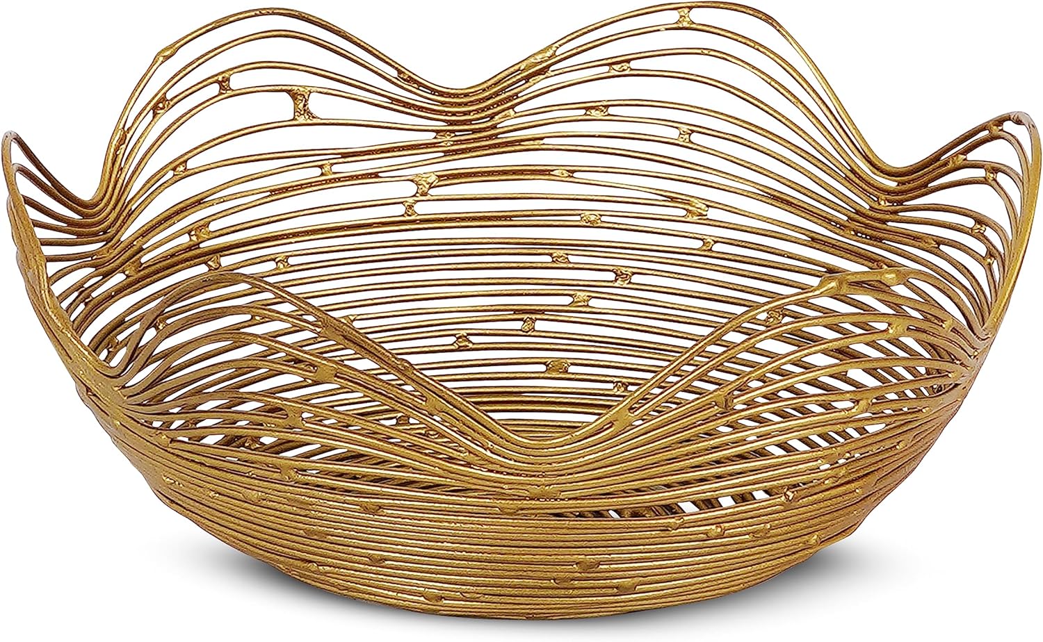 Mela Artisans Cesta de frutas de alambre dorado para encimera de cocina, mediana, diseño de Gurez Valley, cesta redonda decorativa de alambre