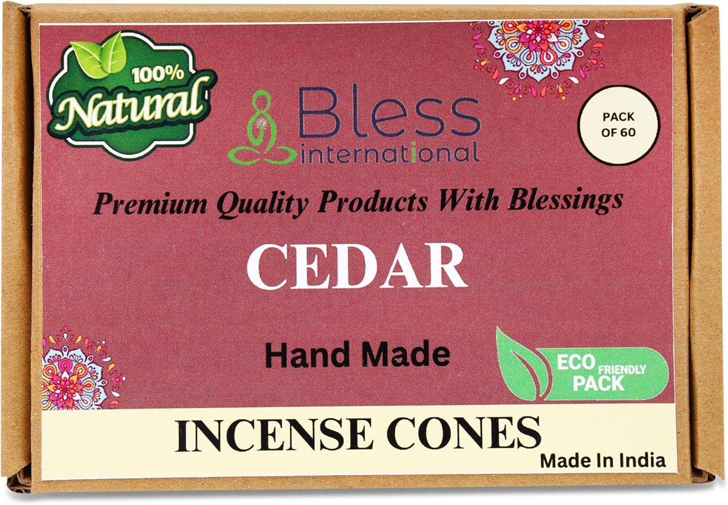 Bless International Cedro 100% natural – Conos de incienso hechos a mano, sumergidos a mano, orgánicos, sin productos químicos para purificación,