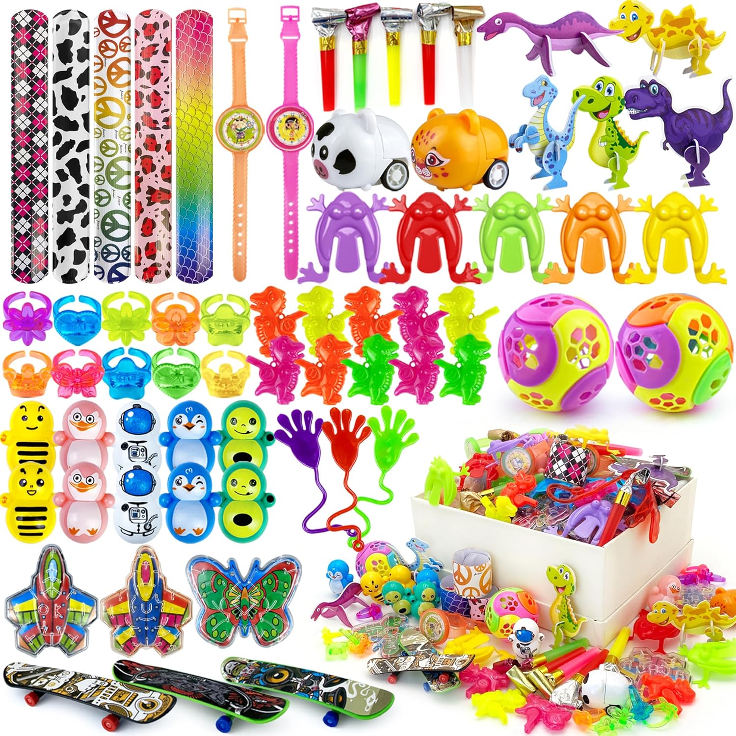 Surtido de 65 piezas de juguetes de fiesta para recompensas de aula, juguetes a granel, juguetes de fiesta de cumpleaños, bolsas de regalo, caja del