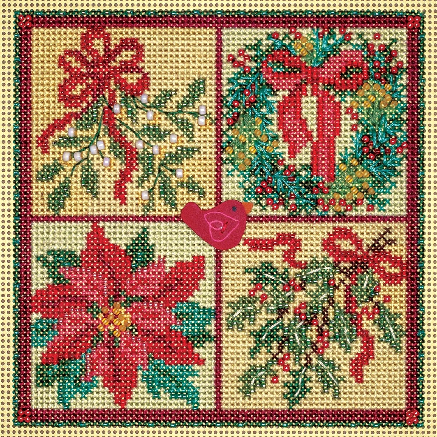 Mill Hill Winter Greens – Kit de punto de cruz con cuentas y botones 2023 serie de invierno MH142333, 5.25 x 5.25 pulgadas, multicolor