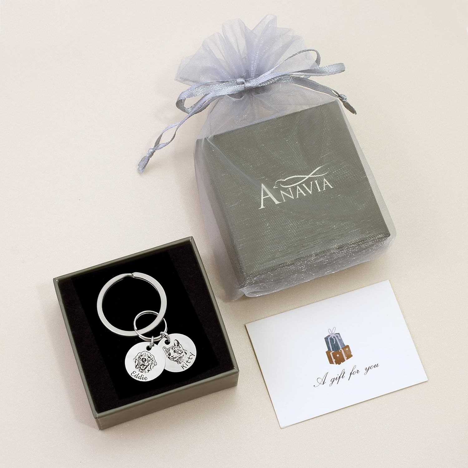 Anavia Llavero personalizado para retrato de mascota, foto personalizada de mascota hecha a mano grabada, gato, perro, recuerdo conmemorativo,