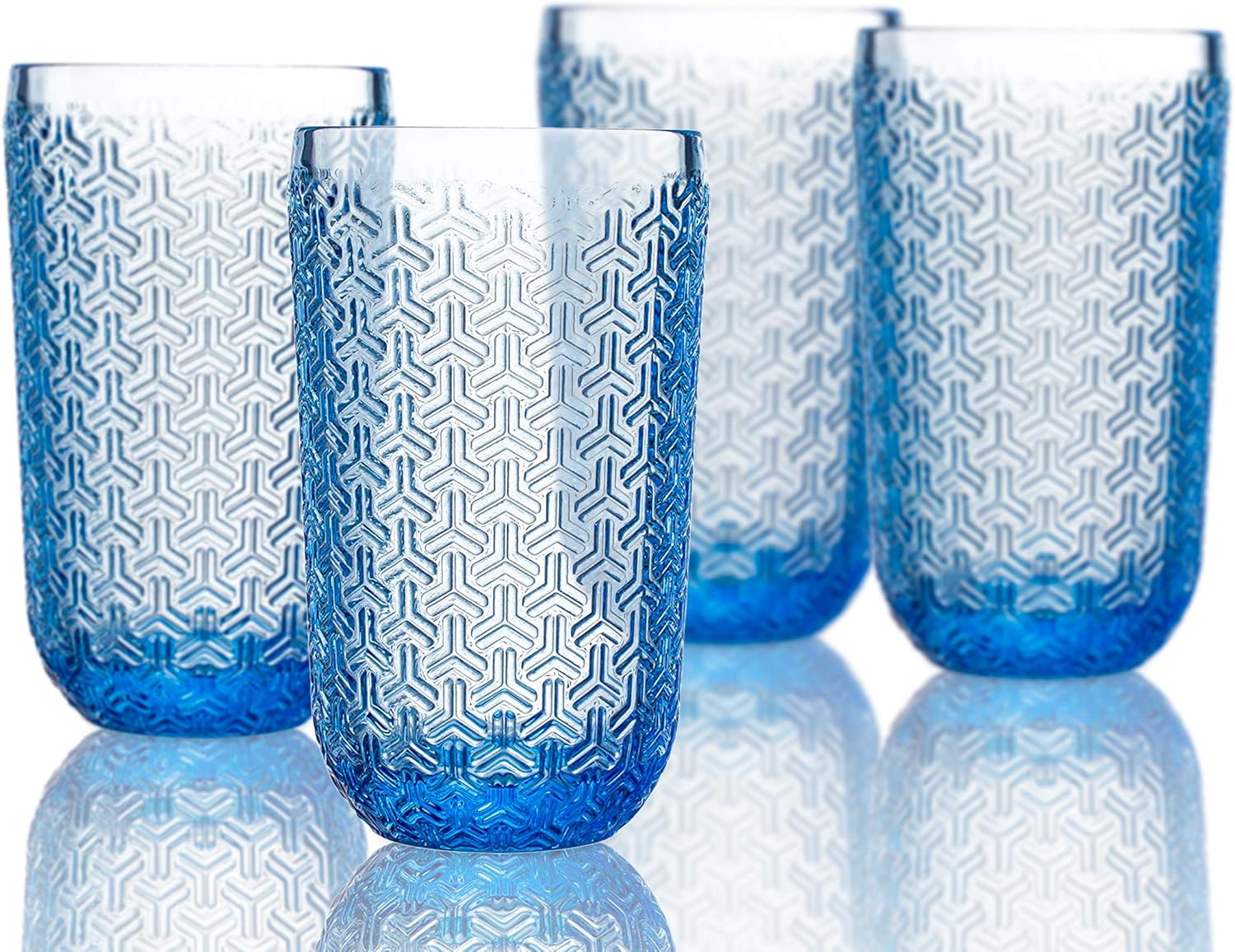 Elle Decor 229806-4HBBL Bistro Key Juego de 4 piezas Highball, utensilios de bar y vasos elegantes de vidrio, apto para lavavajillas, 14 onzas, azul