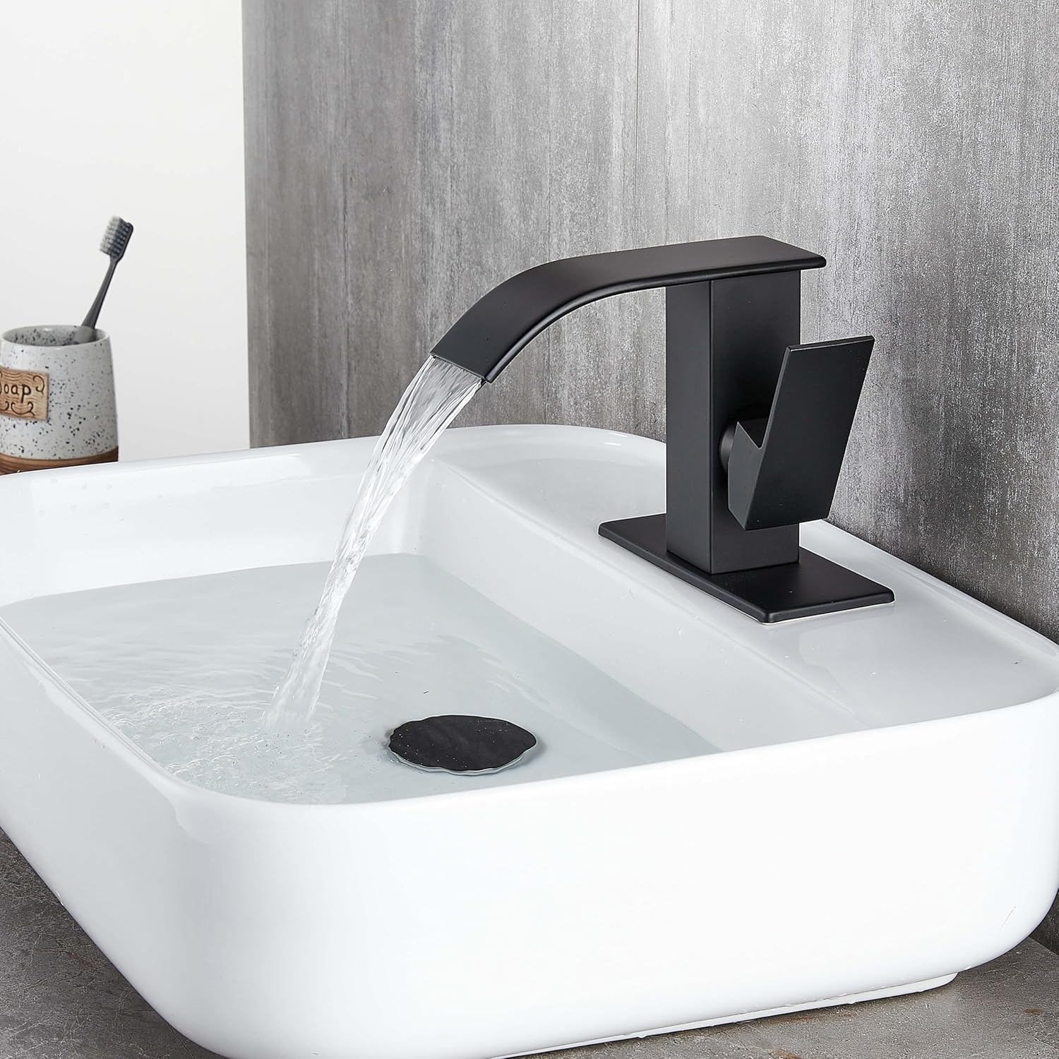 Grifo de lavabo de baño para 1 agujero, grifo de baño negro con drenaje y mangueras, grifos de baño para tocador, grifo comercial y residencial