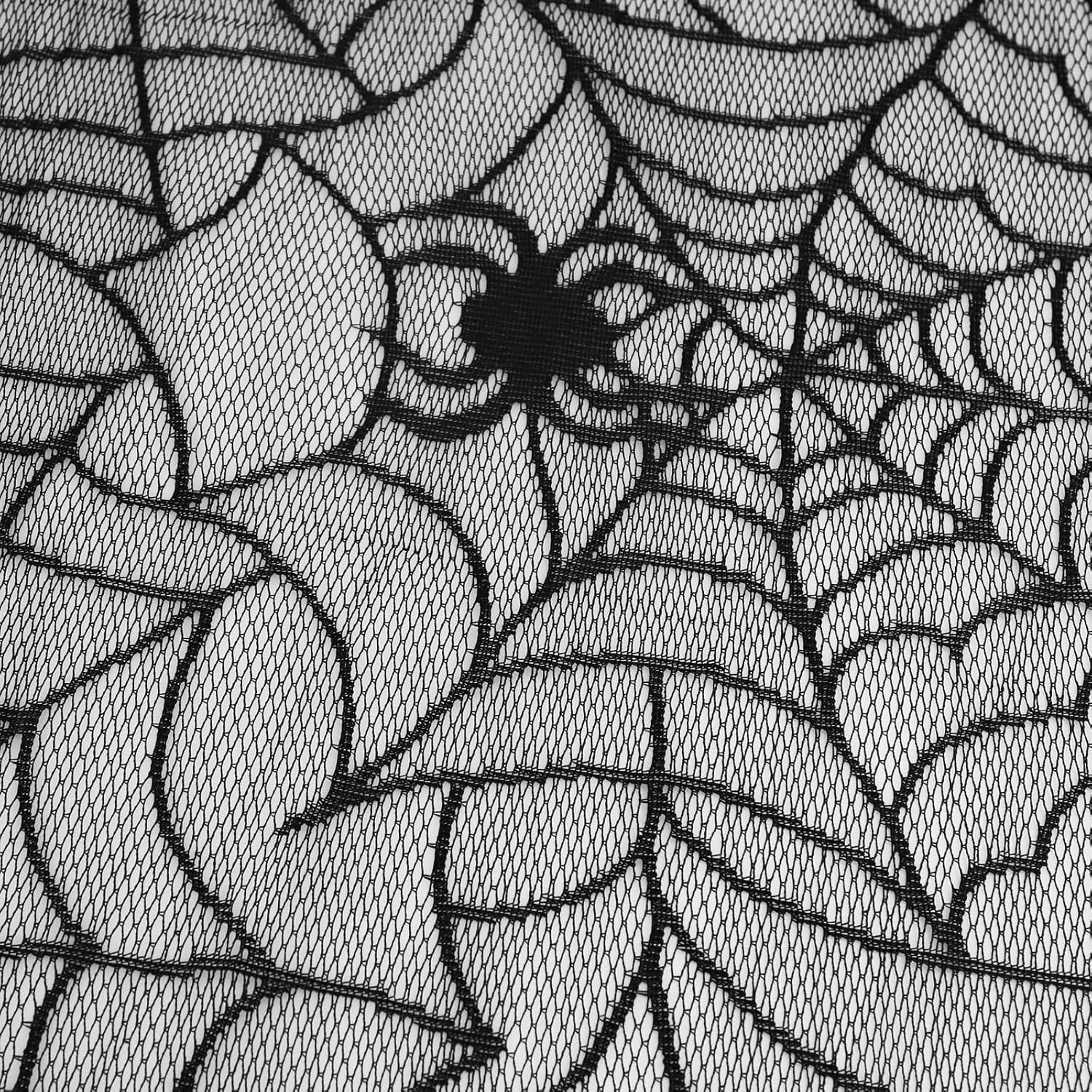 BUHUA Decoración de mantel negro de Halloween, mantel de tela de araña de encaje, funda de mesa redonda de Halloween para suministros de fiesta en
