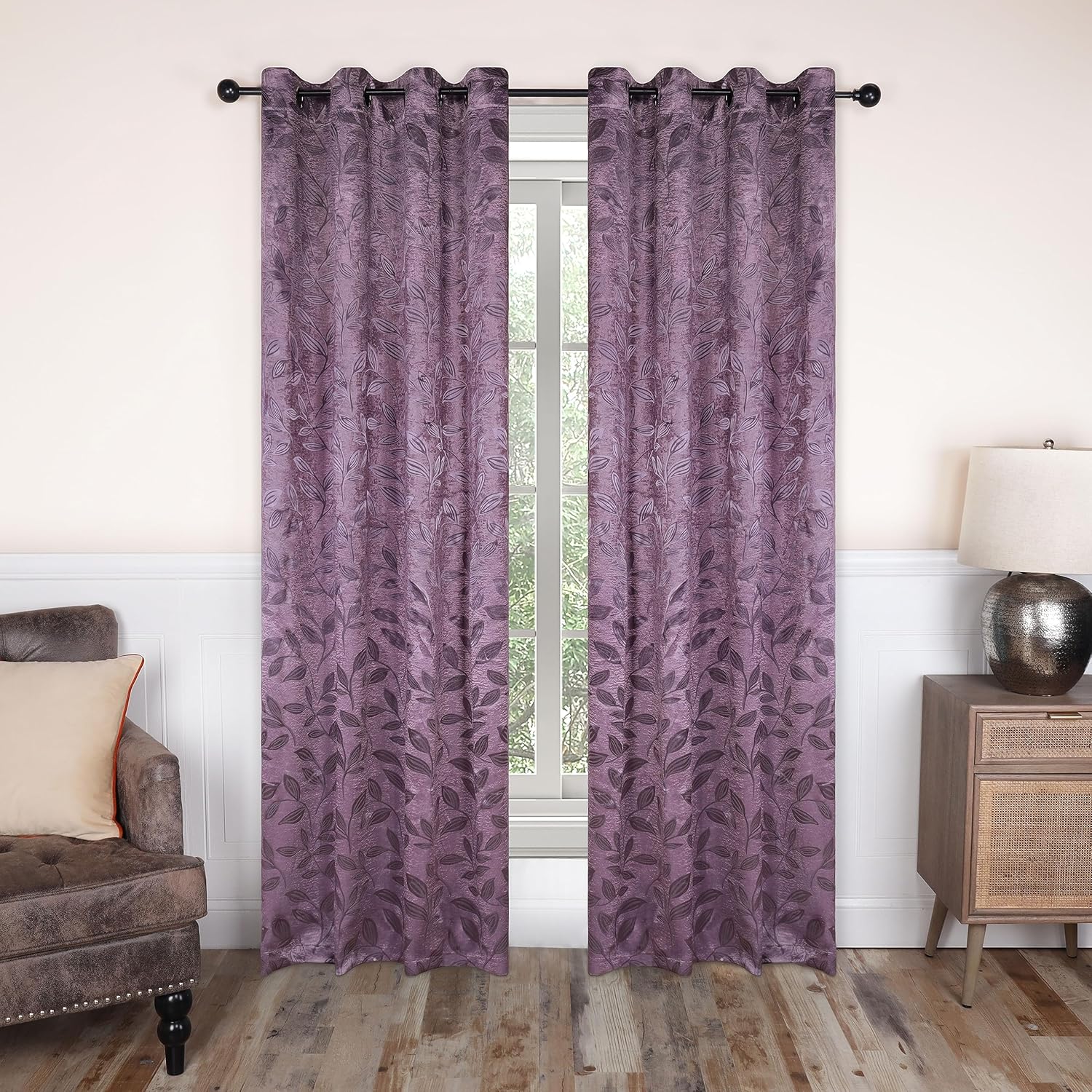 Superior Cortinas opacas, oscurecimiento de la habitación para dormitorio, bloqueo solar, térmicas, cortinas bohemias modernas, colección de hojas,