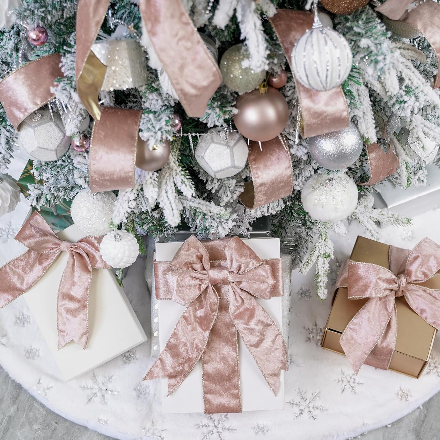 HUIHUANG Cinta de terciopelo dorado rosa con alambre con respaldo dorado, cinta de terciopelo de Navidad para árbol, lazos, coronas, guirnaldas,