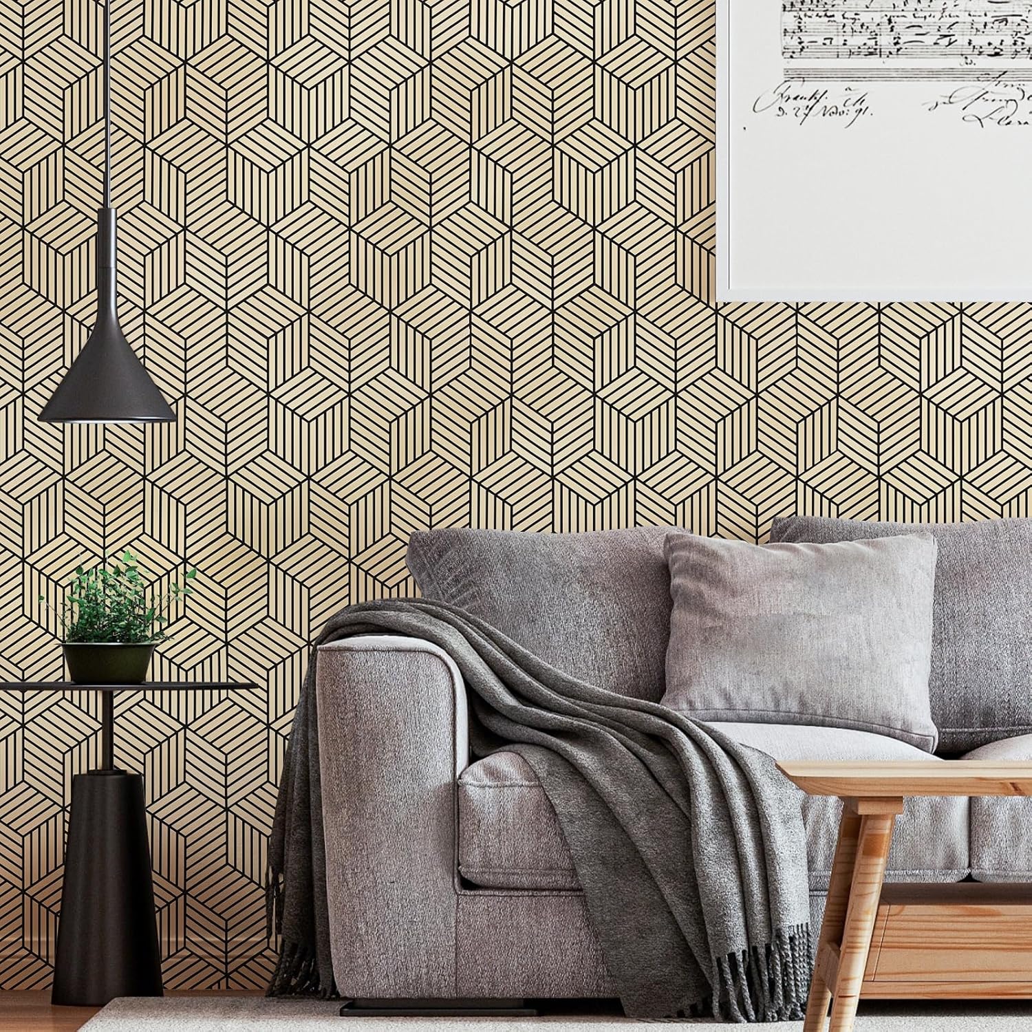 WENMER Papel tapiz hexagonal geométrico de 17.71 pulgadas x 236 pulgadas, papel tapiz de contacto marrón y negro, papel tapiz autoadhesivo