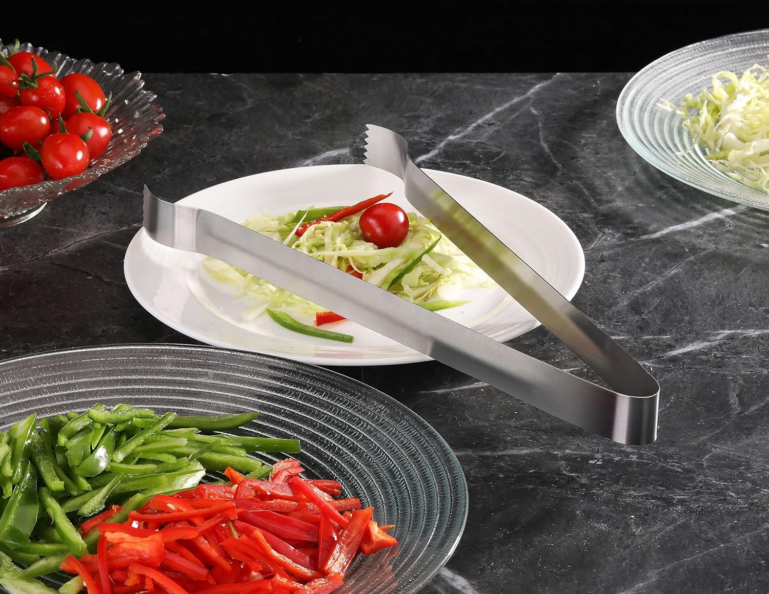 New Star Foodservice 42283 Pinzas para pompones, acero inoxidable, 12 pulgadas, juego de 6, color plateado