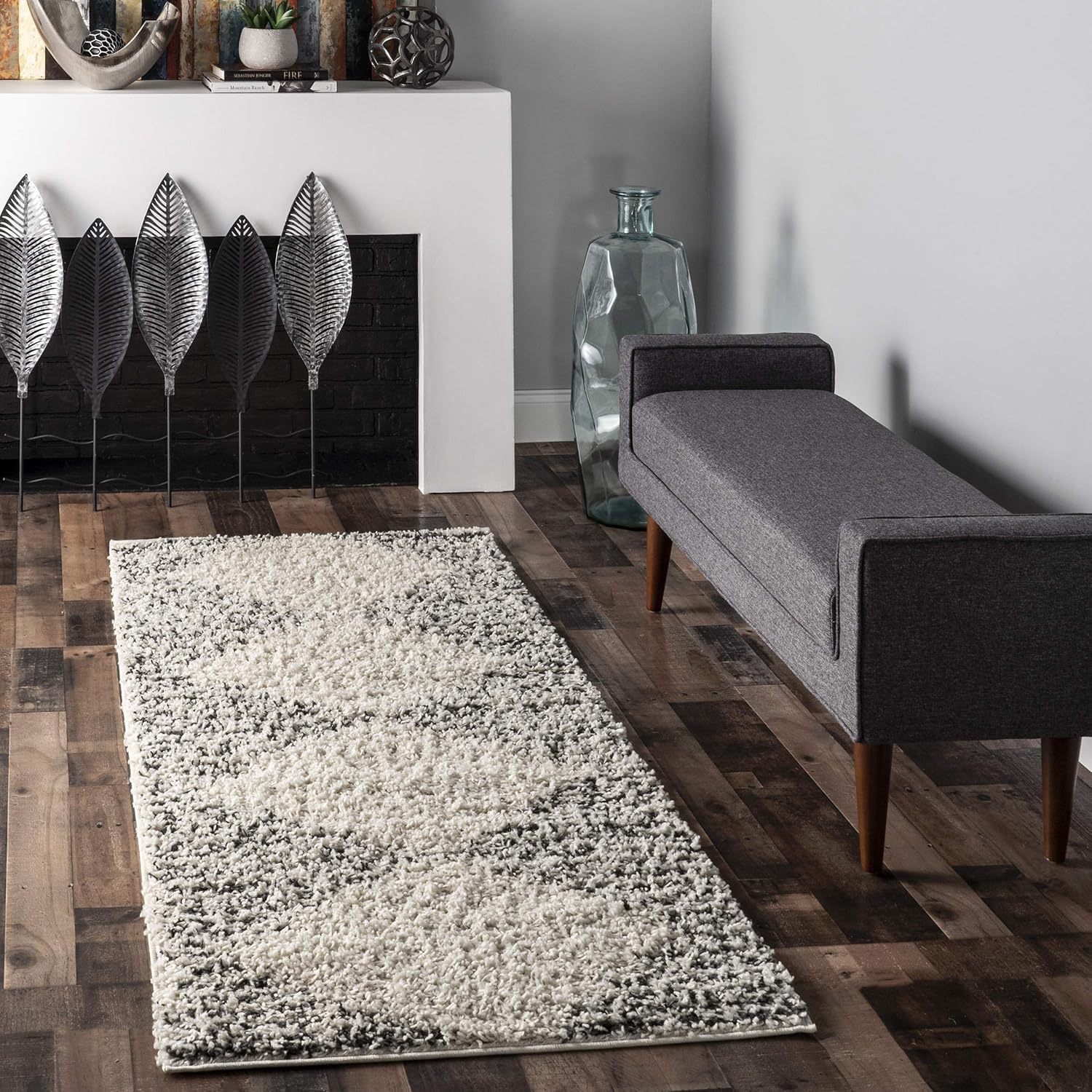 nuLOOM Scarlette – Alfombra abstracta de diamantes de 2 pies 8 pulgadas x 8 pies, color blanco roto