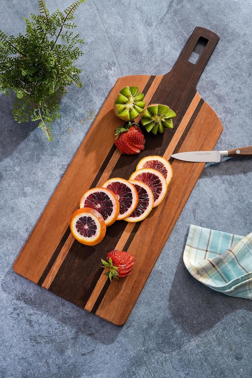 Kenmore San Ysidro – Tabla para cortar y servir madera de acacia de 21.5 x 8 pulgadas con mango