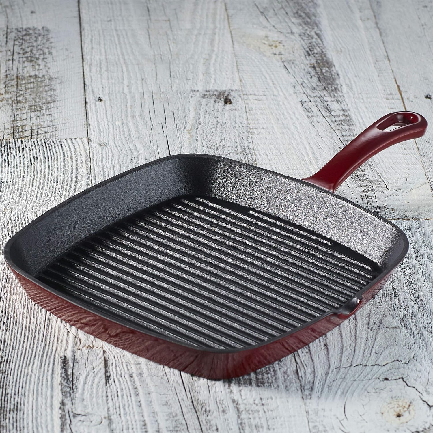Cuisinart CI30-23CR Chef’s Classic – Sartén cuadrada de hierro fundido esmaltado de 9-14 pulgadas, color rojo cardenal