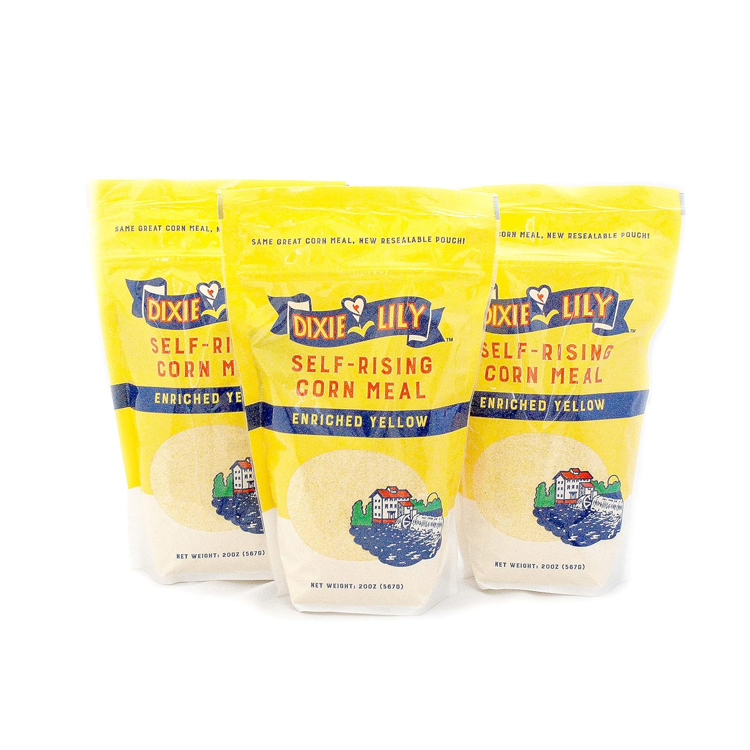 Dixie Lily – Harina de maíz amarillo autoelevable, bolsas resellables de 3 a 20 onzas con una tarjeta de recetas JFS