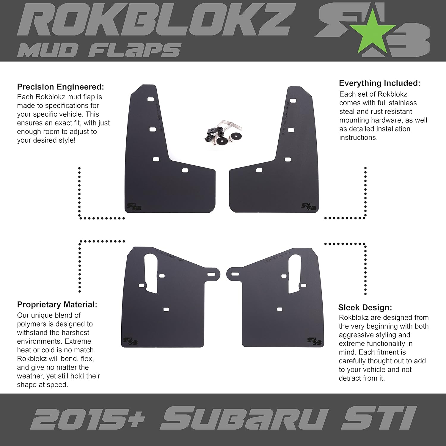 RokBlokz – Salpicaderas para Subaru WRX STI 2015 + – Varios colores disponibles – Incluye todas las herramientras para su instalación, Negro con