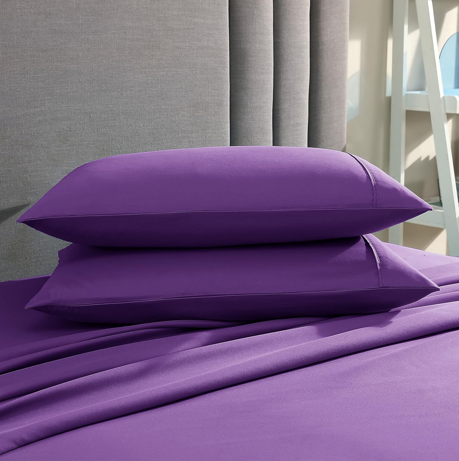 American Home Collection Juego de 2 fundas de almohada de microfibra de doble cepillado, suaves y de fácil cuidado (morado, estándarQueen de 20 x 30