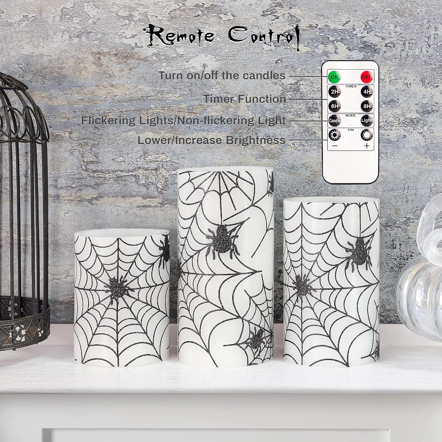 Velas sin llama para decoración de Halloween, velas LED parpadeantes que funcionan con pilas con control remoto y temporizador, juego de 3, velas de