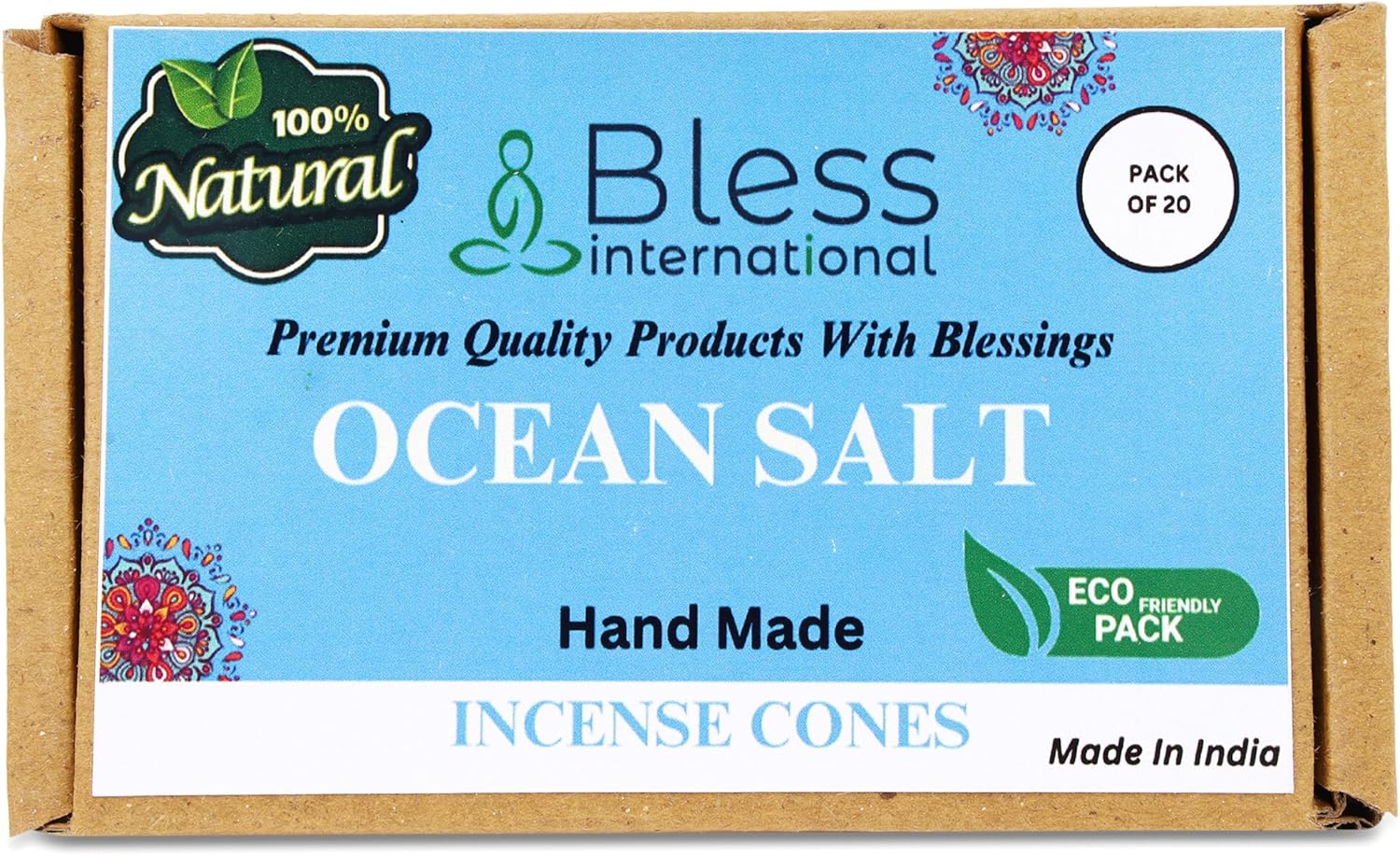 Bless International Sal del océano 100% natural – Conos de incienso hechos a mano sumergidos a mano orgánicos – libres de productos químicos para
