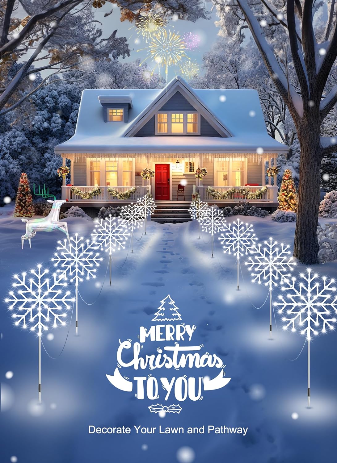 Luces de copo de nieve para exteriores, 10 luces grandes de copo de nieve para camino, decoraciones de Navidad al aire libre, patio, acera,