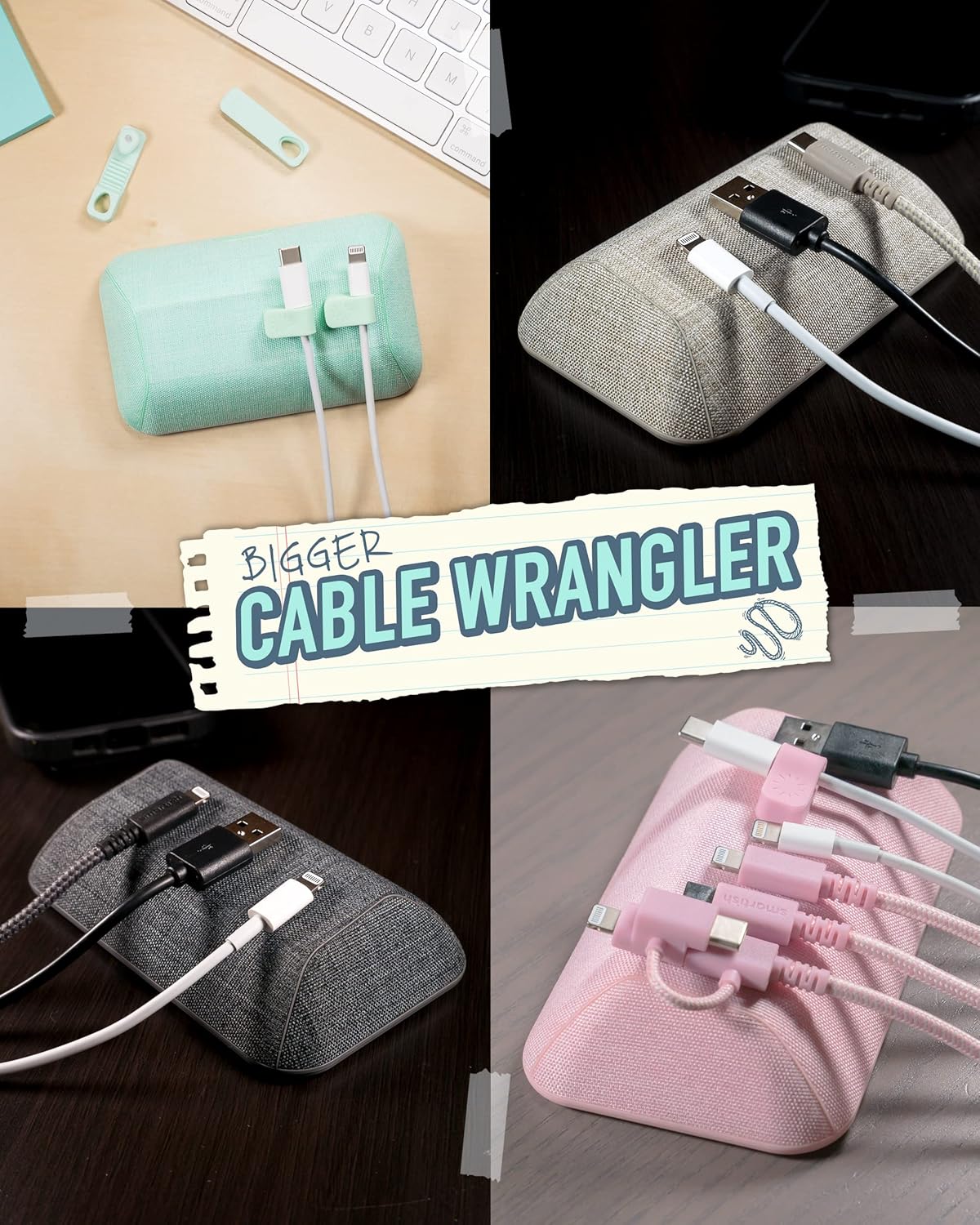 Smartish Soporte magnético para cables, organizador de cables más grande con clips magnéticos para gestión de cargadores en escritorio, mesita de