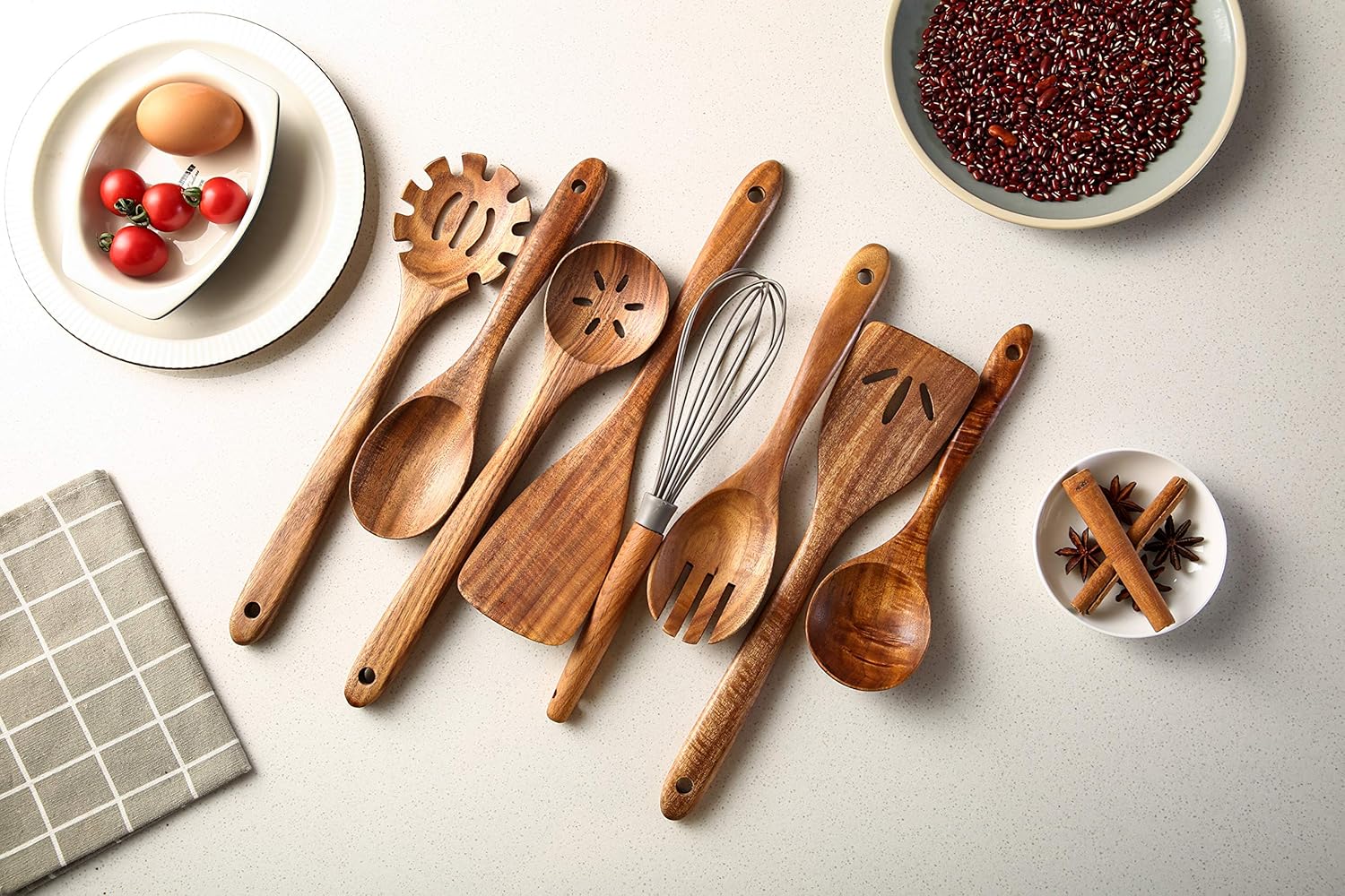 Tmkit – Juego de 8 utensilios de cocina de madera, espátula y cucharas de madera dura, antiadherentes, duraderas, para cocinar