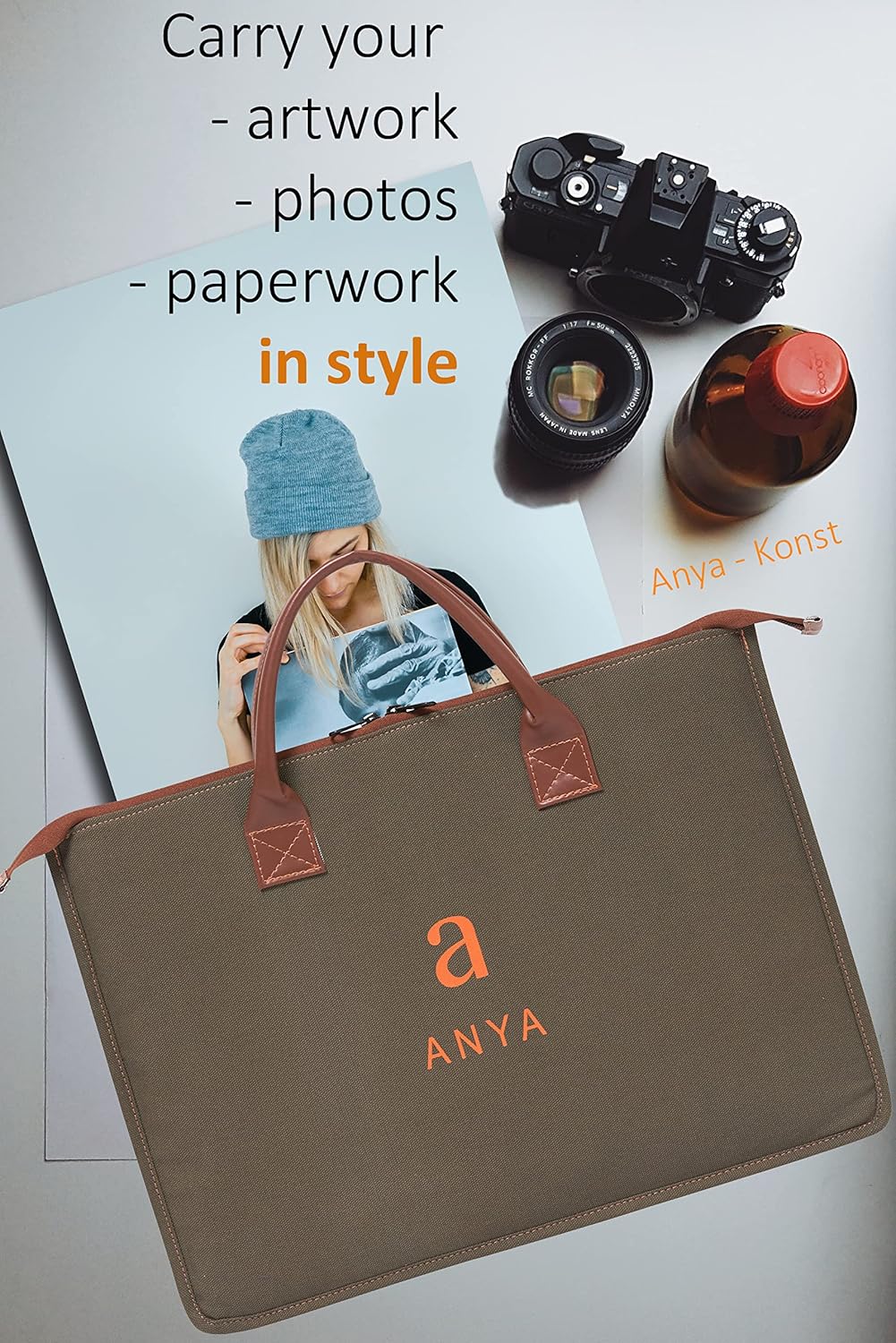 ANYA Bolsa de portafolio de arte, estuche de transporte para artistas, bolsa de almacenamiento para obras de arte, carteles con cremallera y asas,