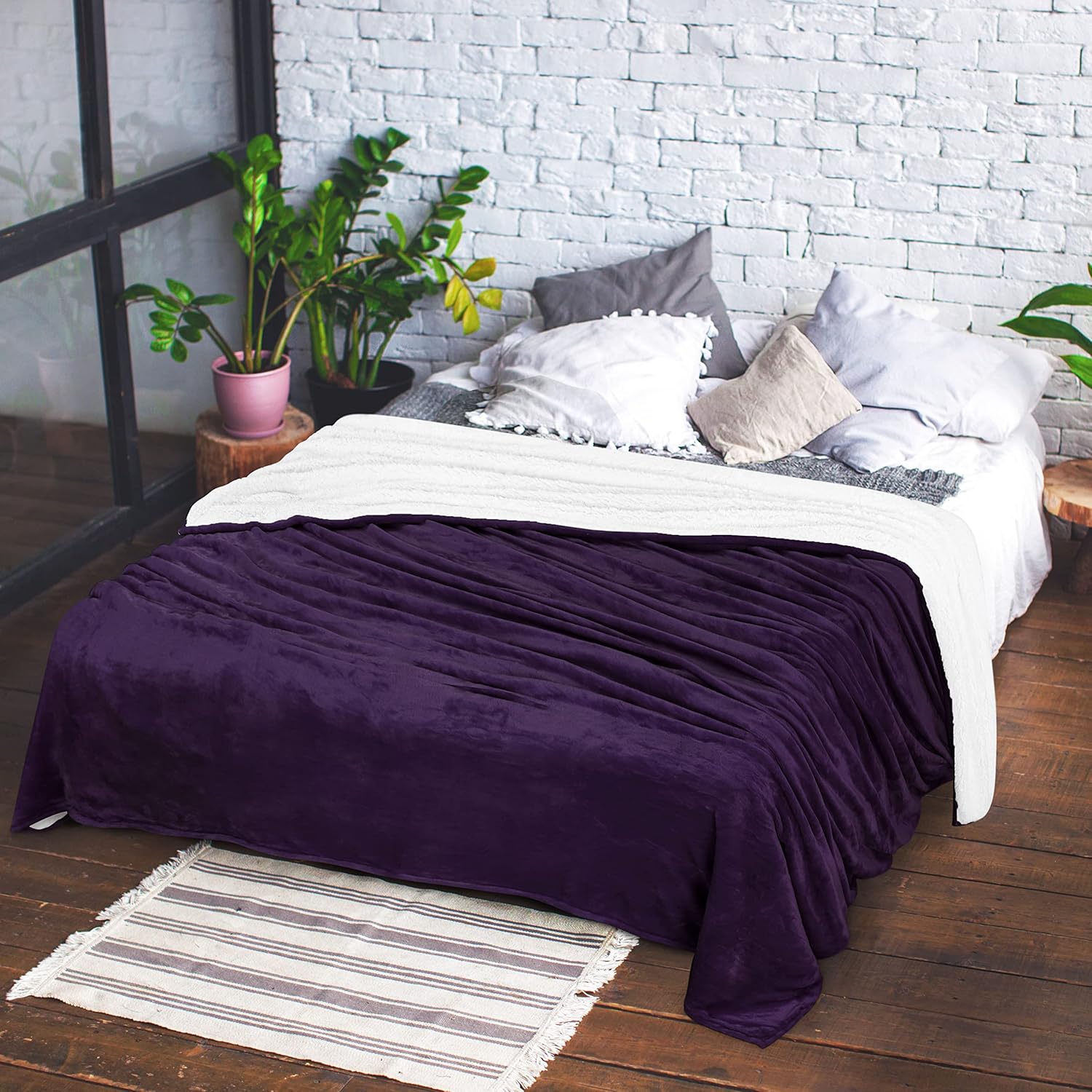 Utopia Bedding Sherpa – Sábana reversible de franela, Lana, Ciruela, gemelo
