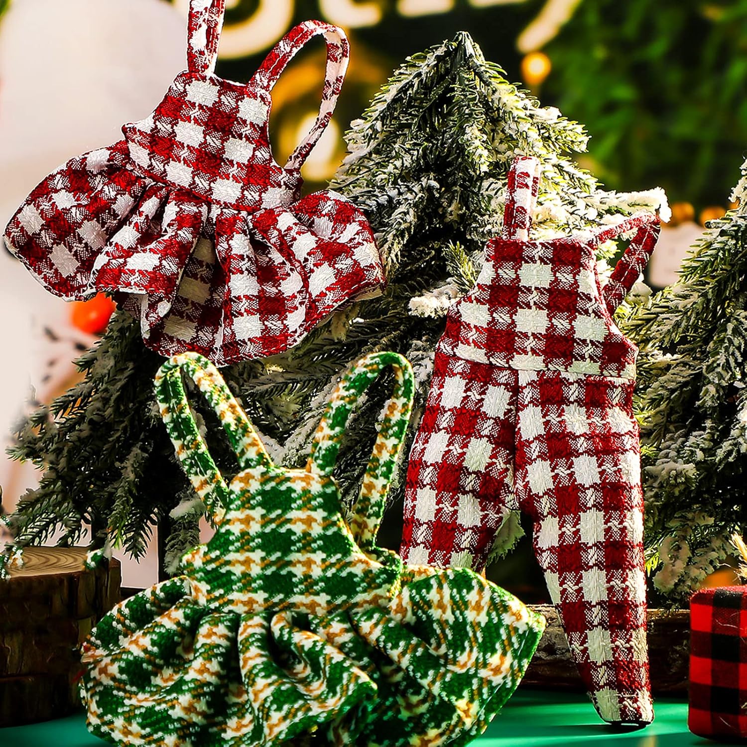 Juego de 4 piezas de accesorios de ropa de muñeca elfo de Navidad para niño y niña, muñeca elfa, falda a cuadros, vestido de elfo de Santa y