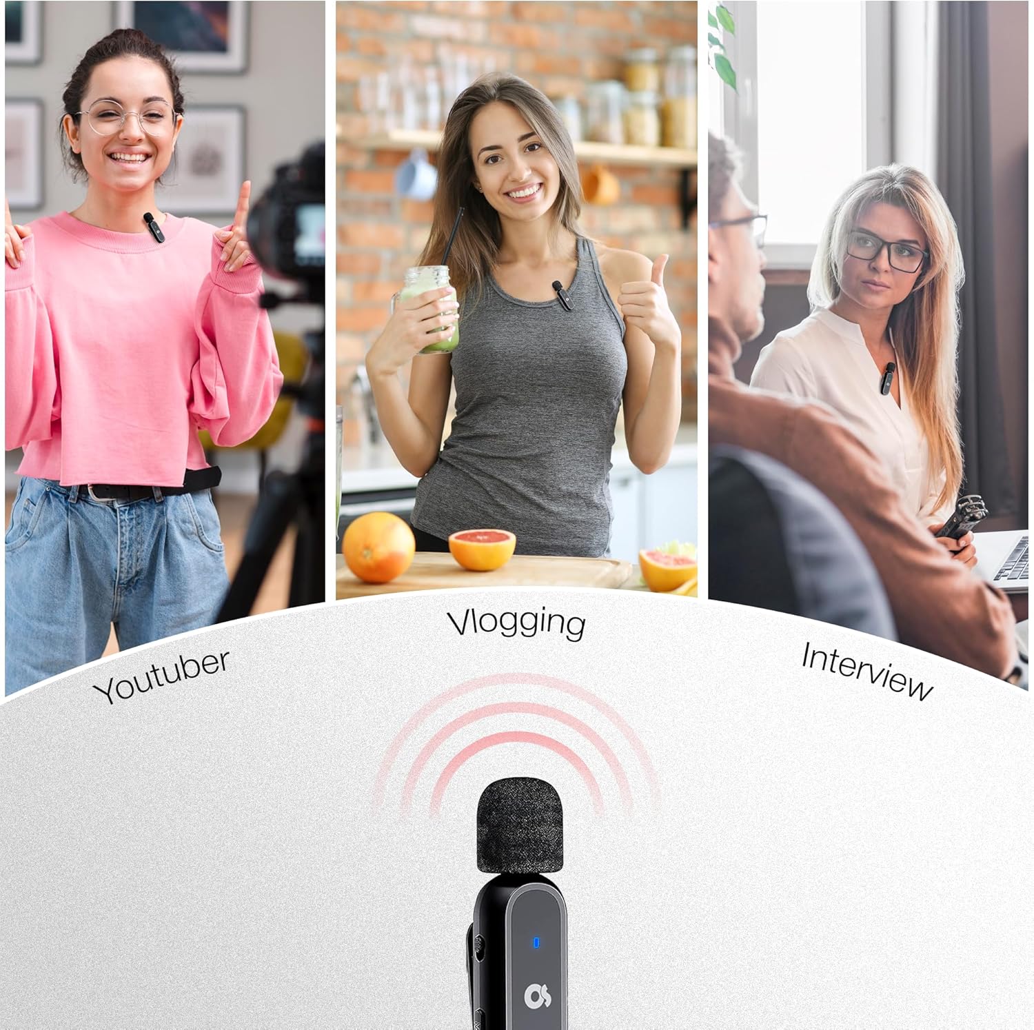 Micrófono Lavalier inalámbrico dual para iPhone y Android, el mejor micrófono de solapa para grabación de video, YouTube, TikTok, IG, podcasts y