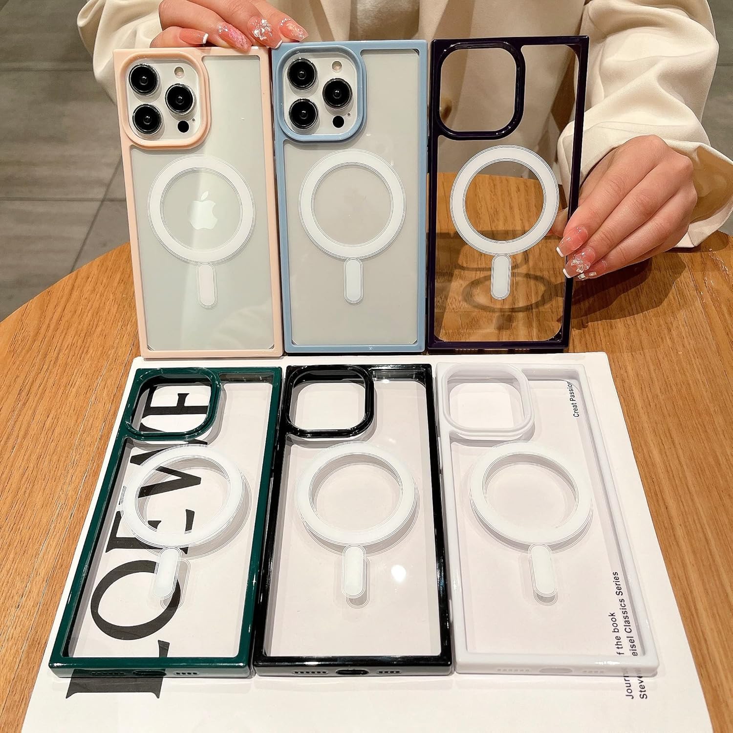 Cocomii Funda cuadrada compatible con iPhone 1212 Pro, compatible con MagSafe, lujosa, delgada, brillante, transparente, marco de color, fácil de