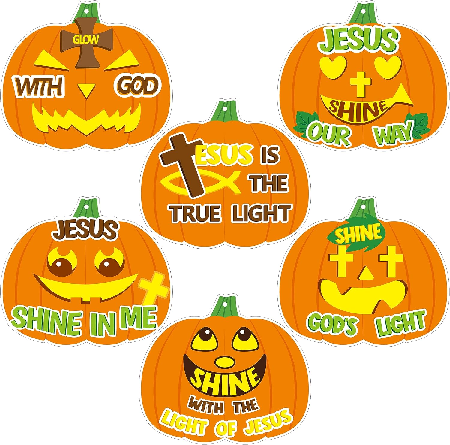 Juego de 30 adornos colgantes de calabaza cristiana de Jesús para Halloween, divertidos recortes de calabazas con cuerdas, decoración de cruz de