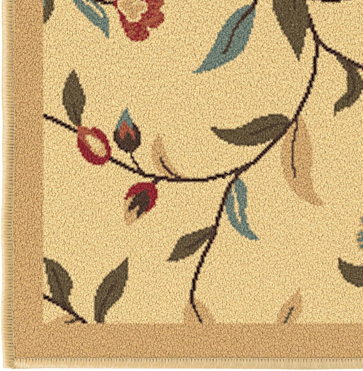 Ottomanson Ottohome Collection – Alfombra antideslizante de goma con diseño de hojas florales de 3 x 5 pies, 3 pies 3 pulgadas x 5 pies, color beige