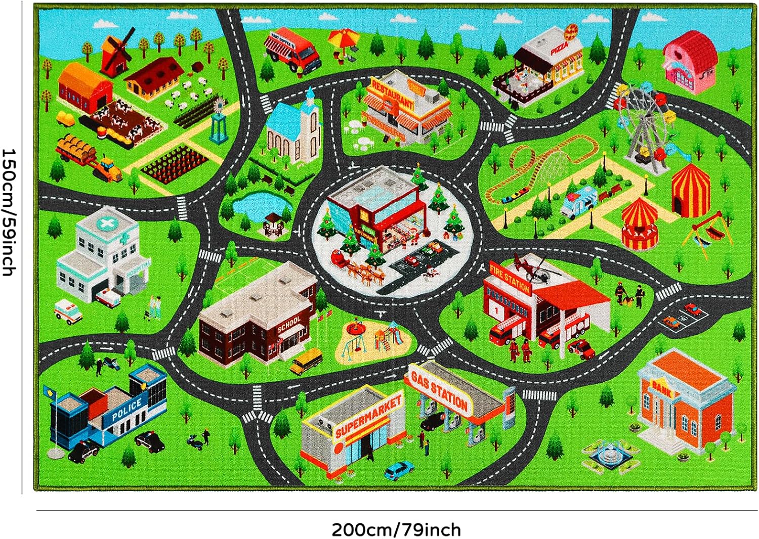 Alfombra de juego para niños, alfombra antideslizante para niños, sala de juegos, dormitorio, alfombra de coche para niños para jugar con autos y
