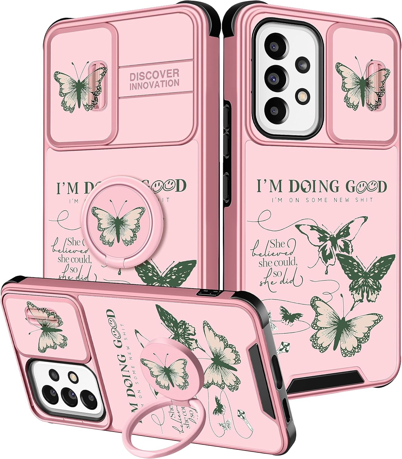 Funermei Funda 2 en 1 para Samsung Galaxy A32 5G para niñas, diseño de mariposa bonita, diseño femenino de mariposa, diseño único y verde con
