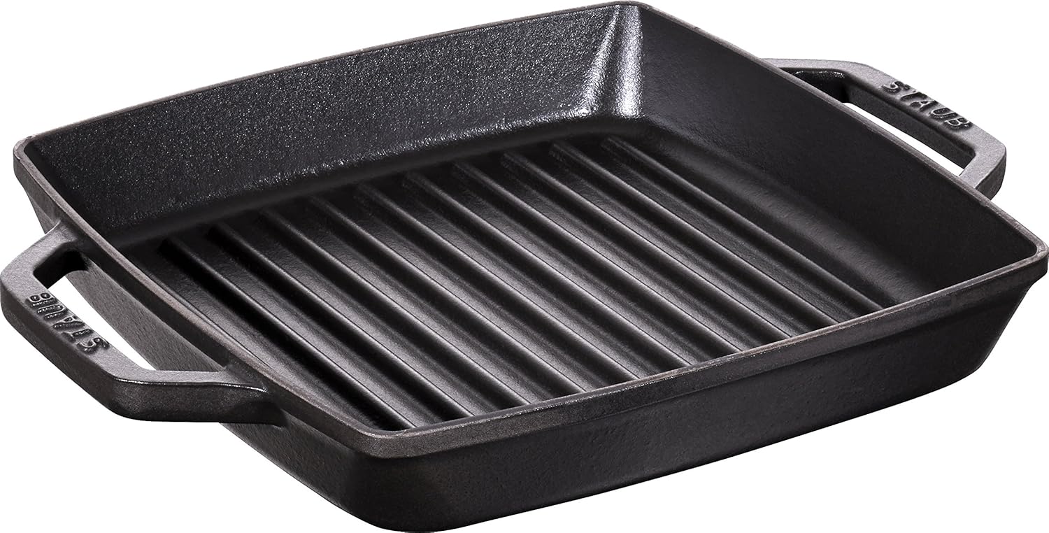 Staub Parrilla cuadrada de doble asa de 9 pulgadas, color negro
