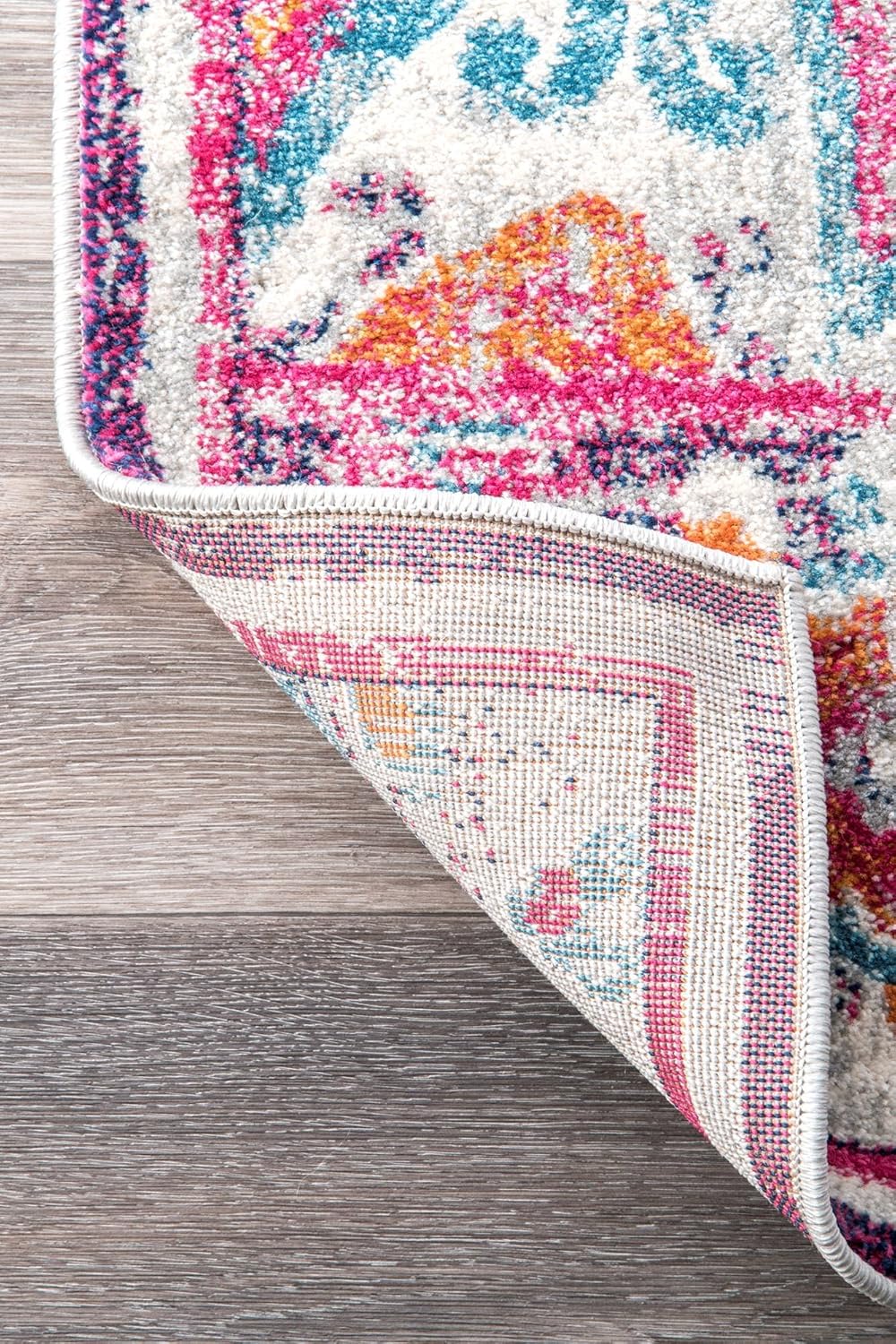nuLOOM Kiyoko – Alfombra de gran tamaño, diseño floral, color turquesa de 2′ 8″ x 8′, Tela, Rosado