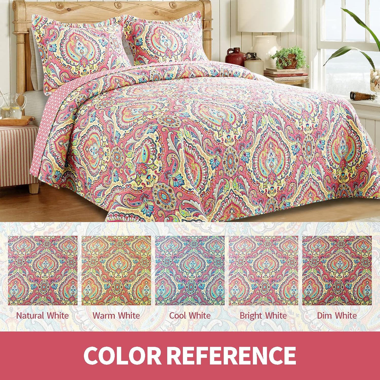 Juego de ropa de cama de microfibra tamaño Queen para cama, colcha reversible acolchada bohemia