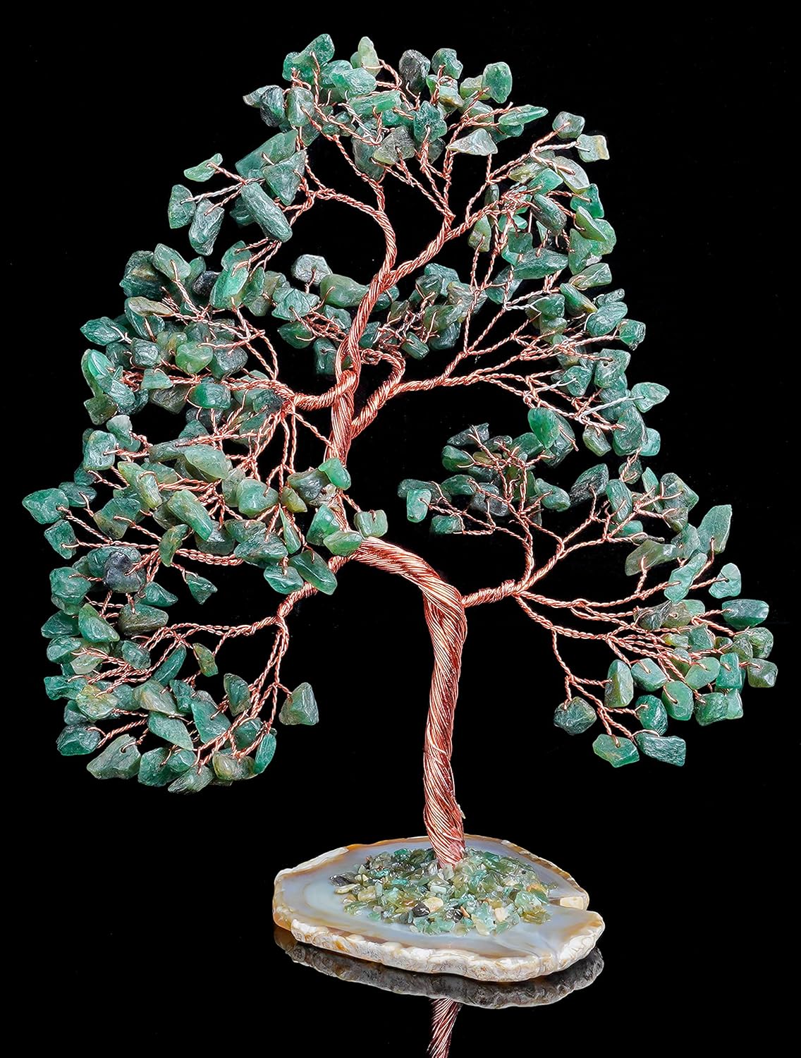 Árbol de piedras preciosas de aventurina verde  Base de rodajas de ágata geoda, árbol de cristal hecho a mano para energía positiva, piedra curativa