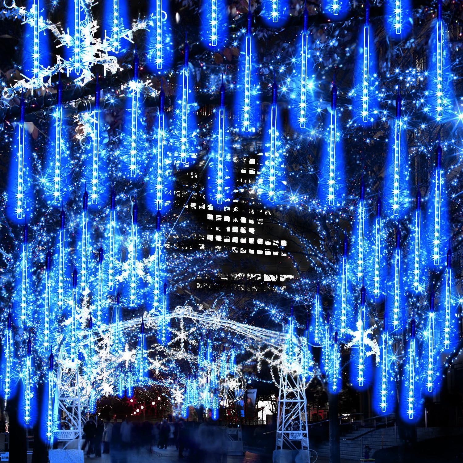 JJGoo Luces de Navidad de lluvia de meteoritos, 10 tubos de 20 pulgadas, 360 luces LED de carámbano, luces de lluvia al aire libre para Navidad,