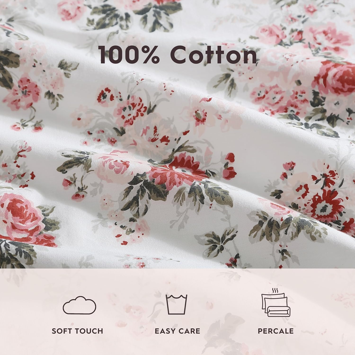 Laura Ashley – Juego de sábanas de percal de algodón, ligeras y transpirables para decoración del hogar (rosa Ashfield, individual)
