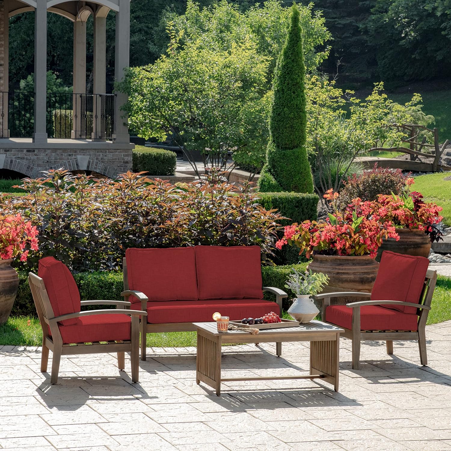 Arden Selections Juego de cojines de sofá biplaza para exteriores 46 x 26, color rojo rubí Leala