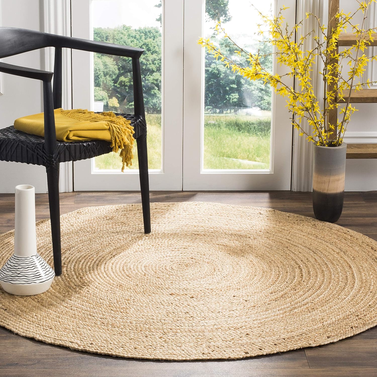 SAFAVIEH Natural Fiber Collection – Alfombra redonda de 4 pies, natural y natural, yute trenzado bohemio hecho a mano, ideal para zonas de alto