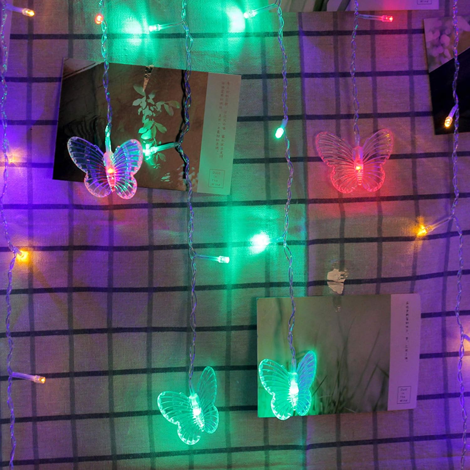 Decorman Luces de cortina de mariposa, 4.9 pies, 48 luces LED USB para ventana, 10 mariposas, 8 modos, luciérnaga, tira de luces parpadeantes para