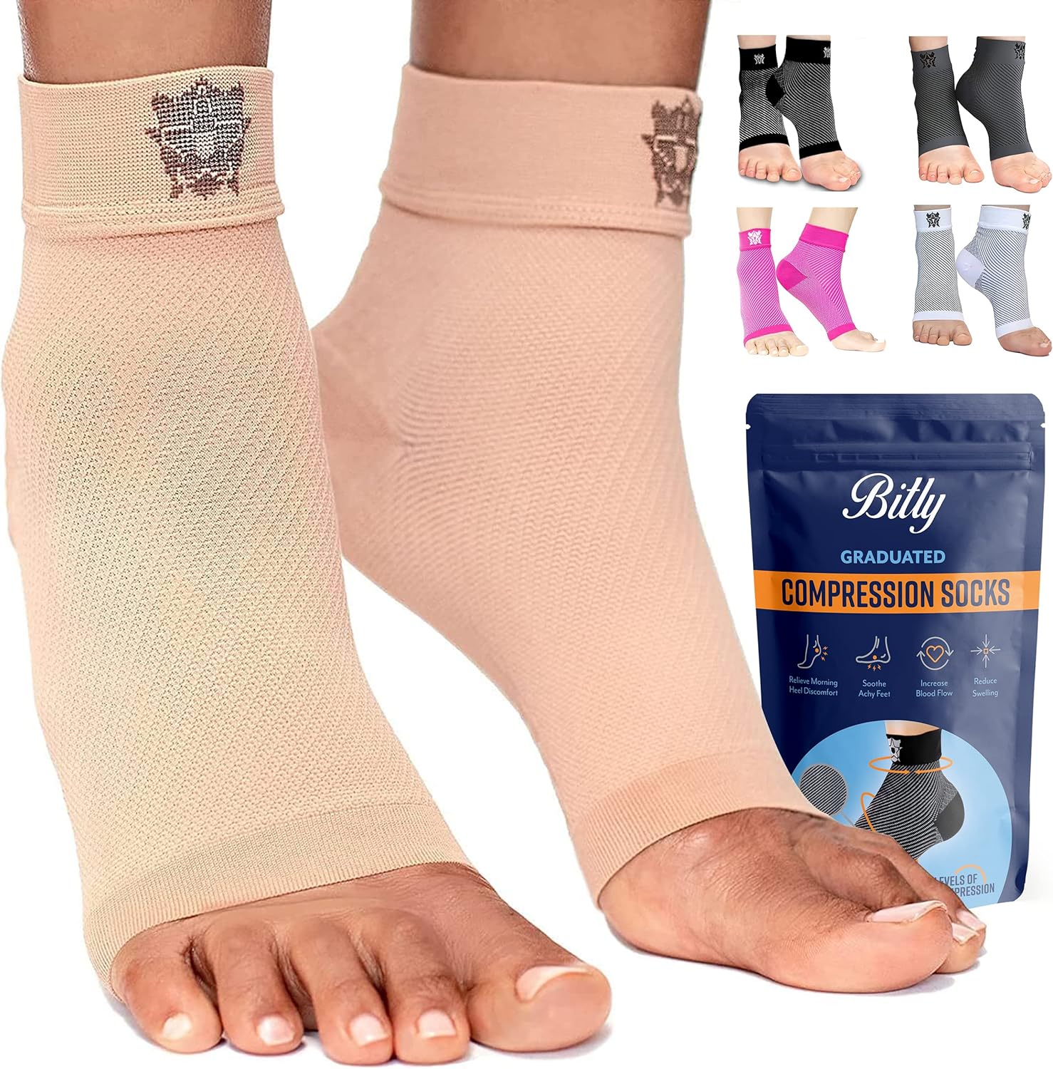 Bitly Calcetines de compresión para fascitis plantar para mujeres y hombres, la mejor tobillera y calcetines nano para uso diario, proporciona apoyo