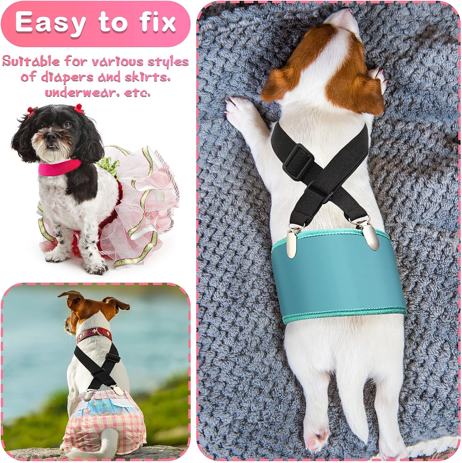 Nuanchu 2 piezas de tirantes de pañales para perro, macho, hembra, bandas para el vientre, arnés canino, vestido duradero, correa de pañal, para