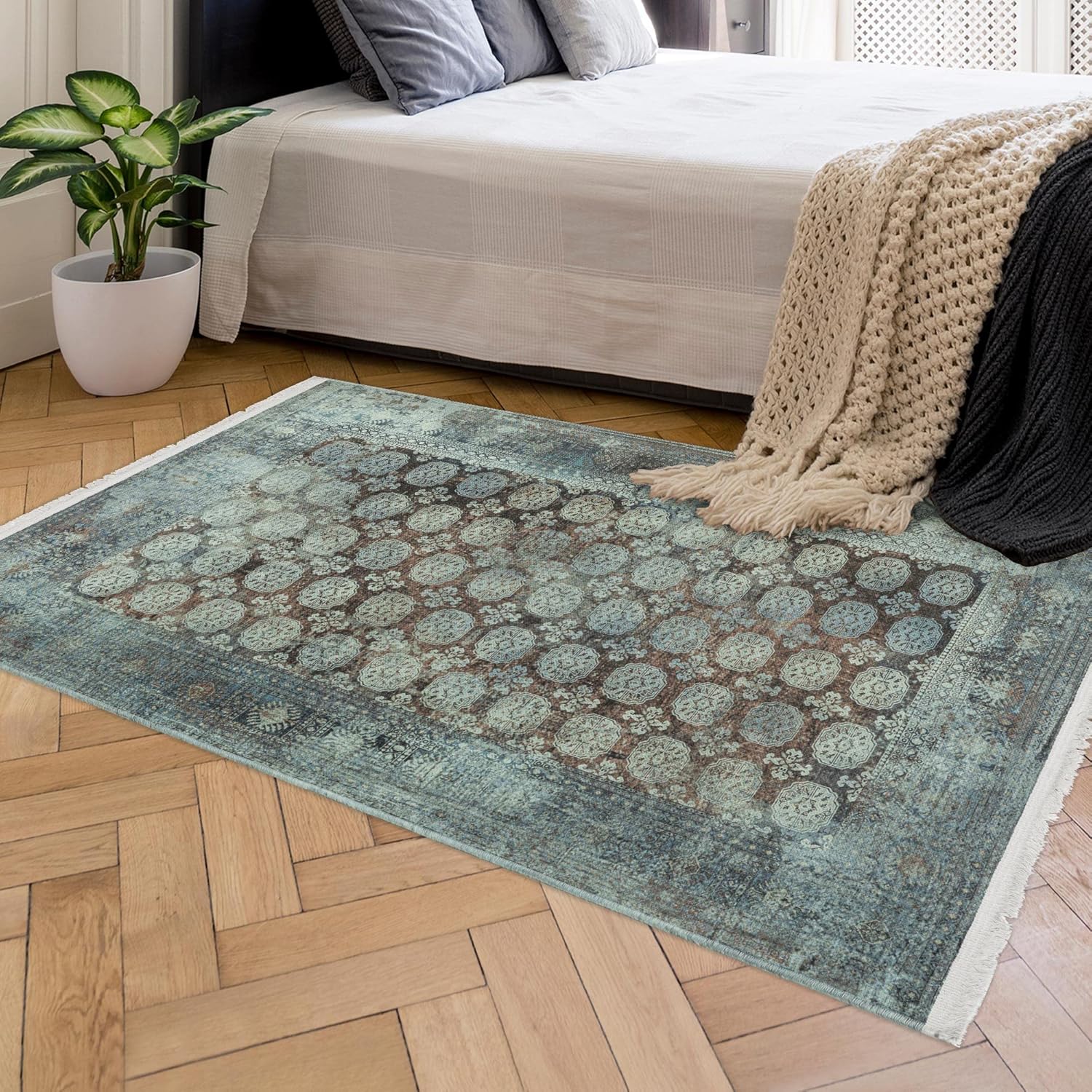 Ottomanson Alfombra de algodón lavable sin arrugas, diseño oriental, de 4 x 6 pulgadas, para sala de estar, 4 x 6 pies, color óxido