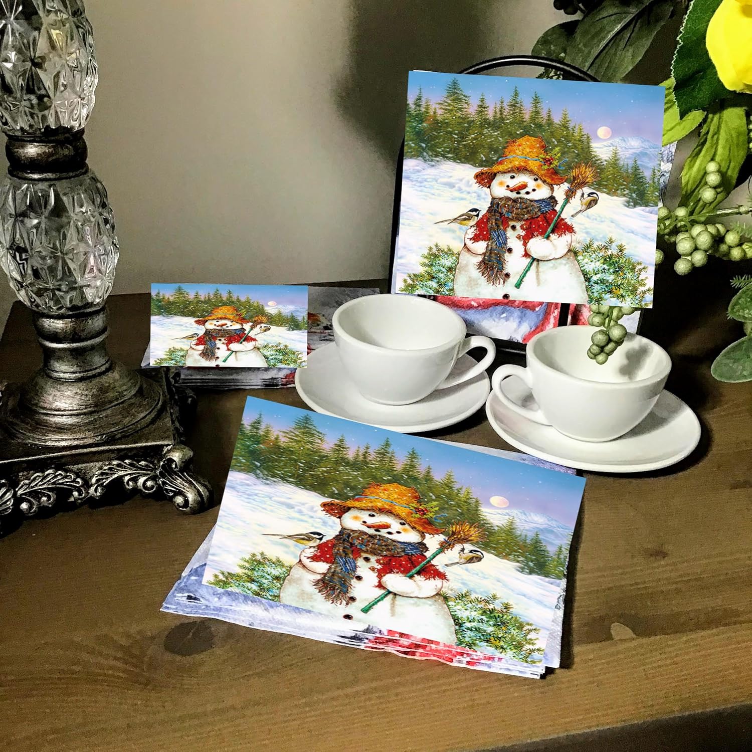 Servilletas de Navidad de 13 x 13 pulgadas para Decoupage, servilletas de muñeco de nieve con pájaros, servilletas de papel de Navidad, servilletas