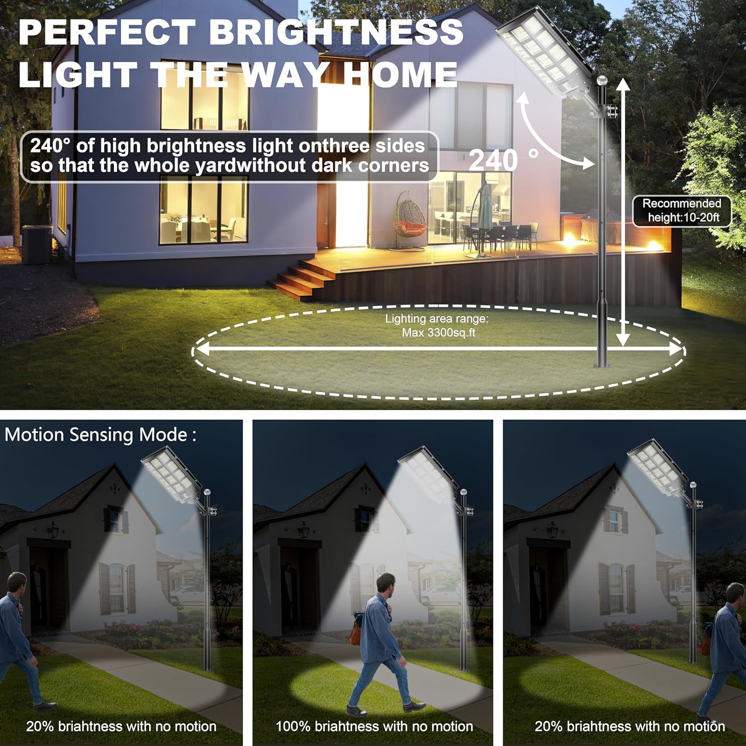 Paquete de 3 luces solares para estacionamiento, luz solar de 4800 W, 360000 lúmenes, luces de calle del atardecer al amanecer, funciona con energía