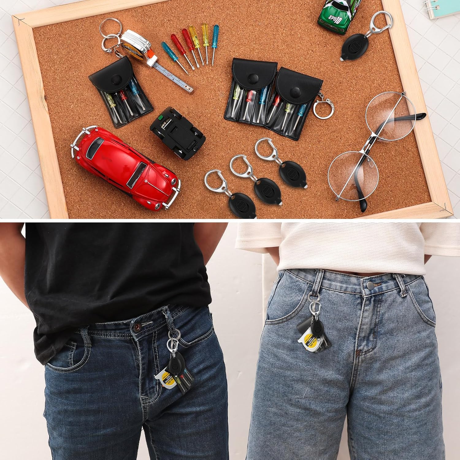 Jutom Juego de llaveros con cinta métrica, destornillador, regalo a granel para adultos, hombres, padres, regalos de fiesta de cumpleaños (48 piezas)