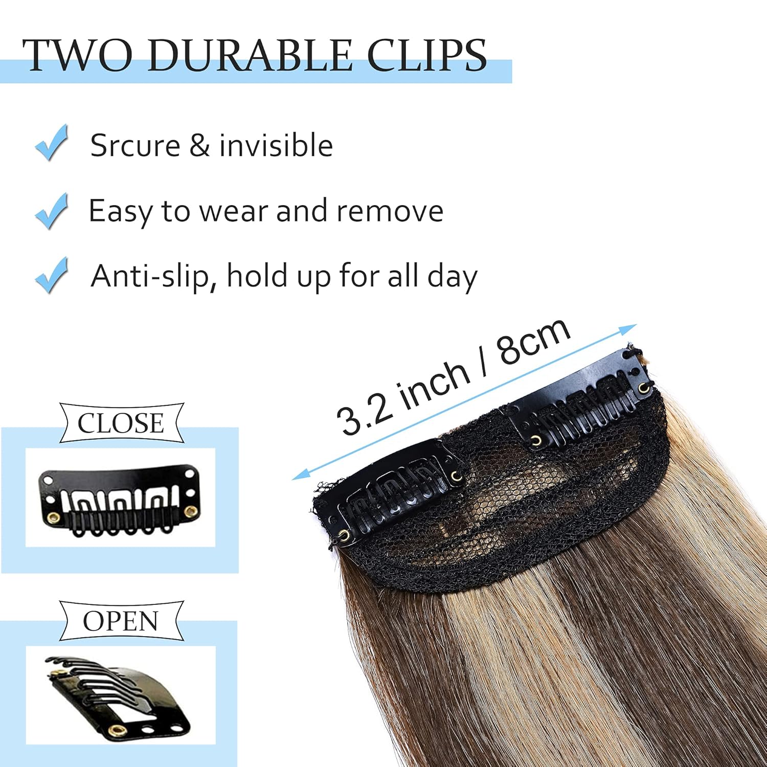 SEGO 2 extensiones de cabello humano corto con clip de 8 pulgadas, 0.49 oz, extensiones de cabello humano para mujeres, con cabello adelgazante,